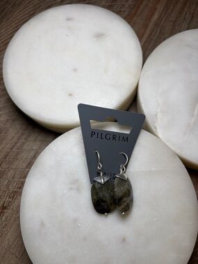 252 Pilgrim Olive-Tone Faceted Drop Earrings with Silver Hooks